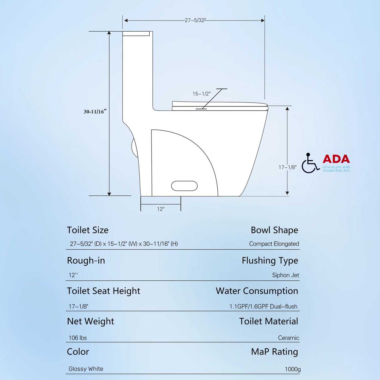 Eco-Friendly Comfort Toilet with Soft Close Seat