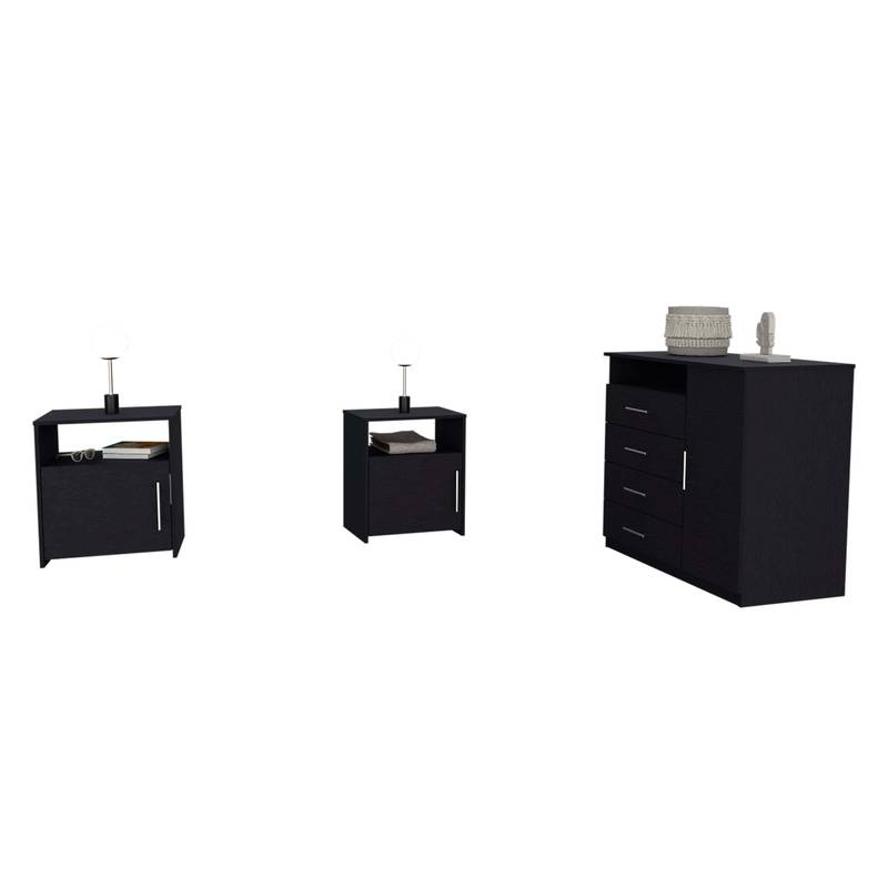 Chic Black Bedroom Suite: Dresser & Nightstands