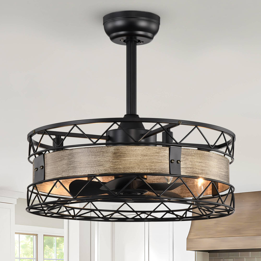 Rustic Caged Ceiling Fan with Remote - Perfect for Your Farmhouse!