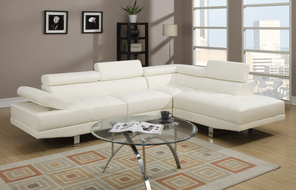 Stylish White Faux Leather Sectional Sofa with Adjustable Headrests