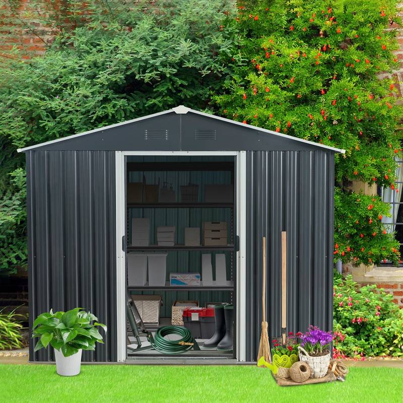 Spacious Black Outdoor Metal Storage Shed