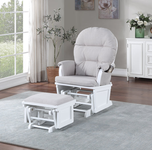 Cozy Glider and Ottoman Set in White and Gray