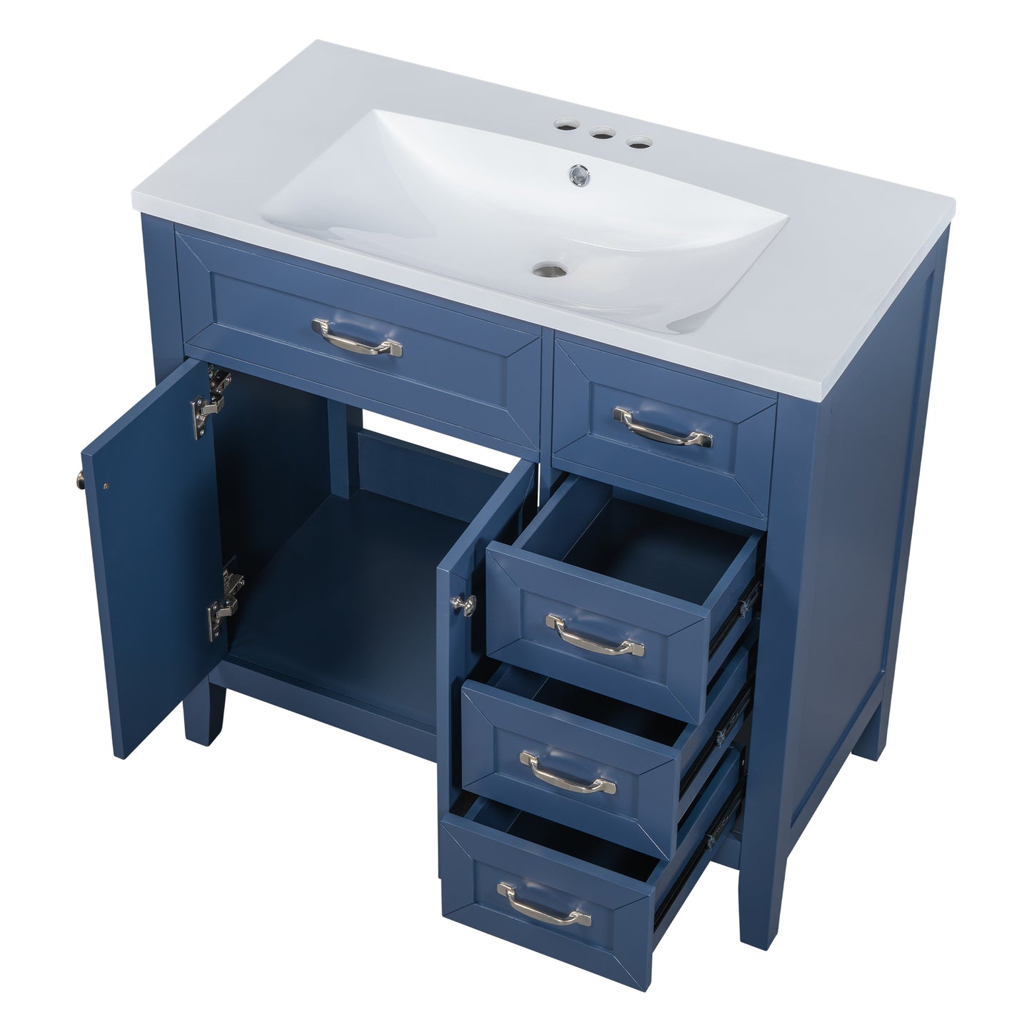 “Chic Blue Bathroom Vanity with Sink and Storage”