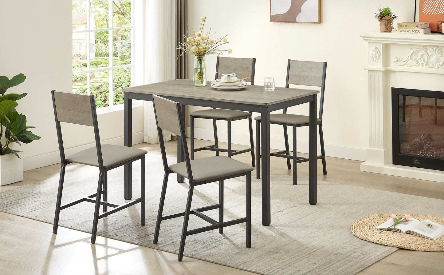 Cozy Grey Dining Set for Five