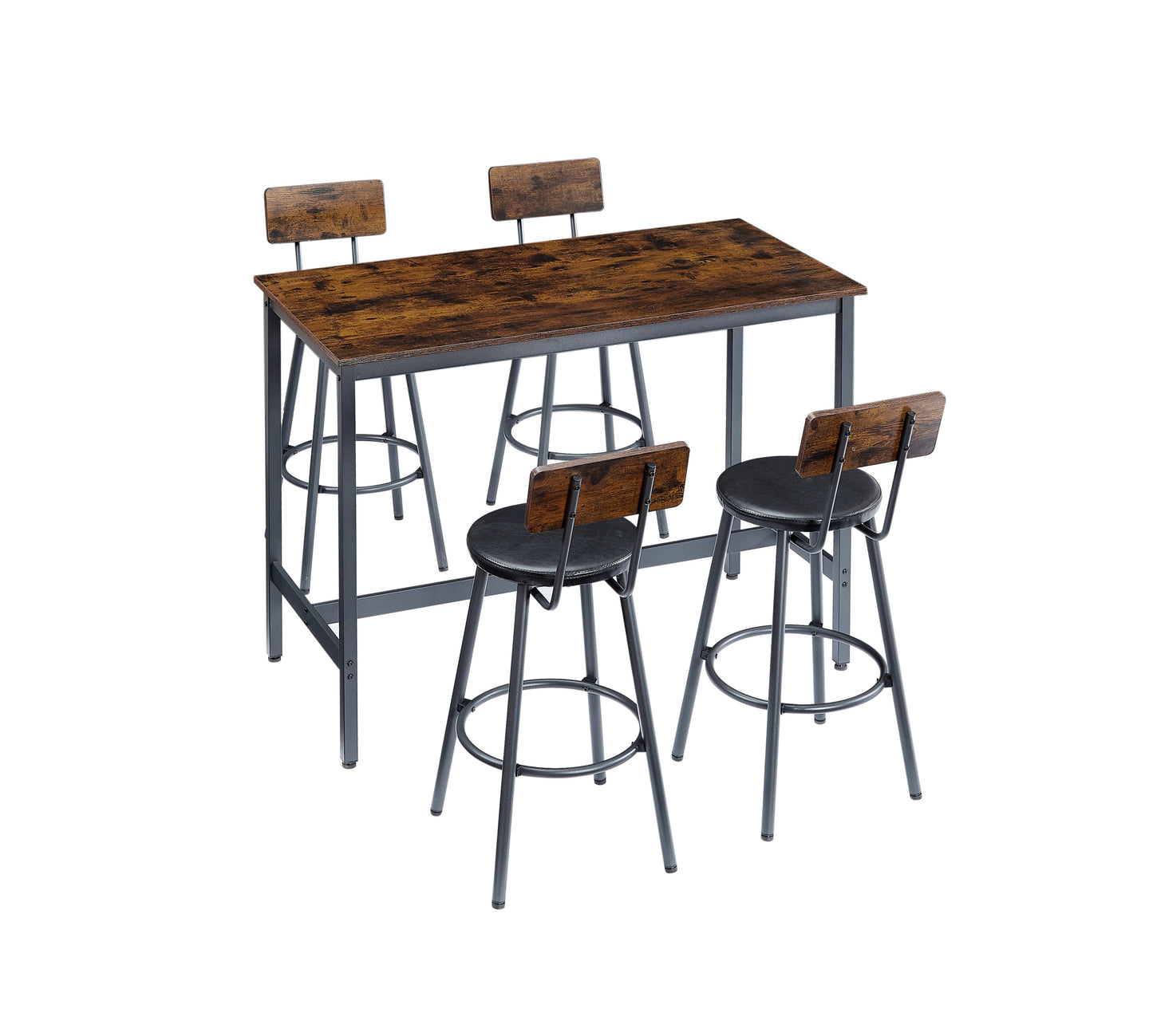 Rustic Pub Dining Set with Leather Bar Chairs