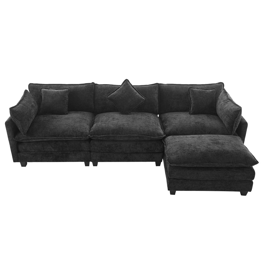 Chic L-Shape Chenille Sofa with Ottoman & Pillows