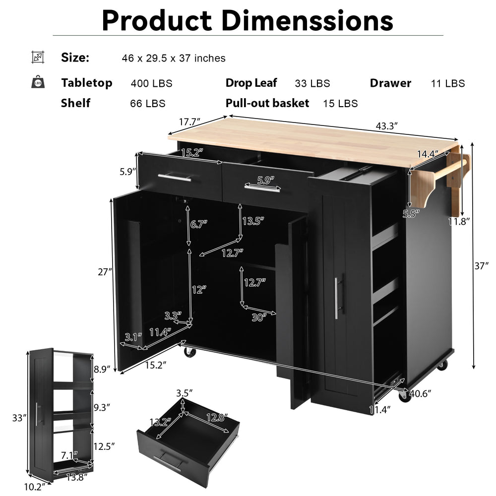 Versatile Rolling Kitchen Cart with Drop Leaf and Storage