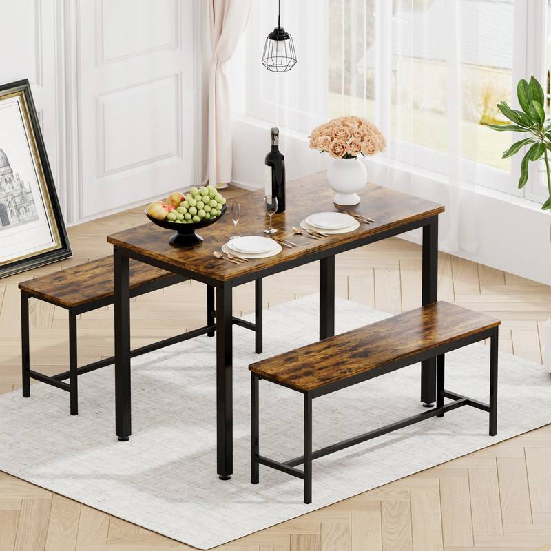 Rustic Bistro Dining Set with Benches