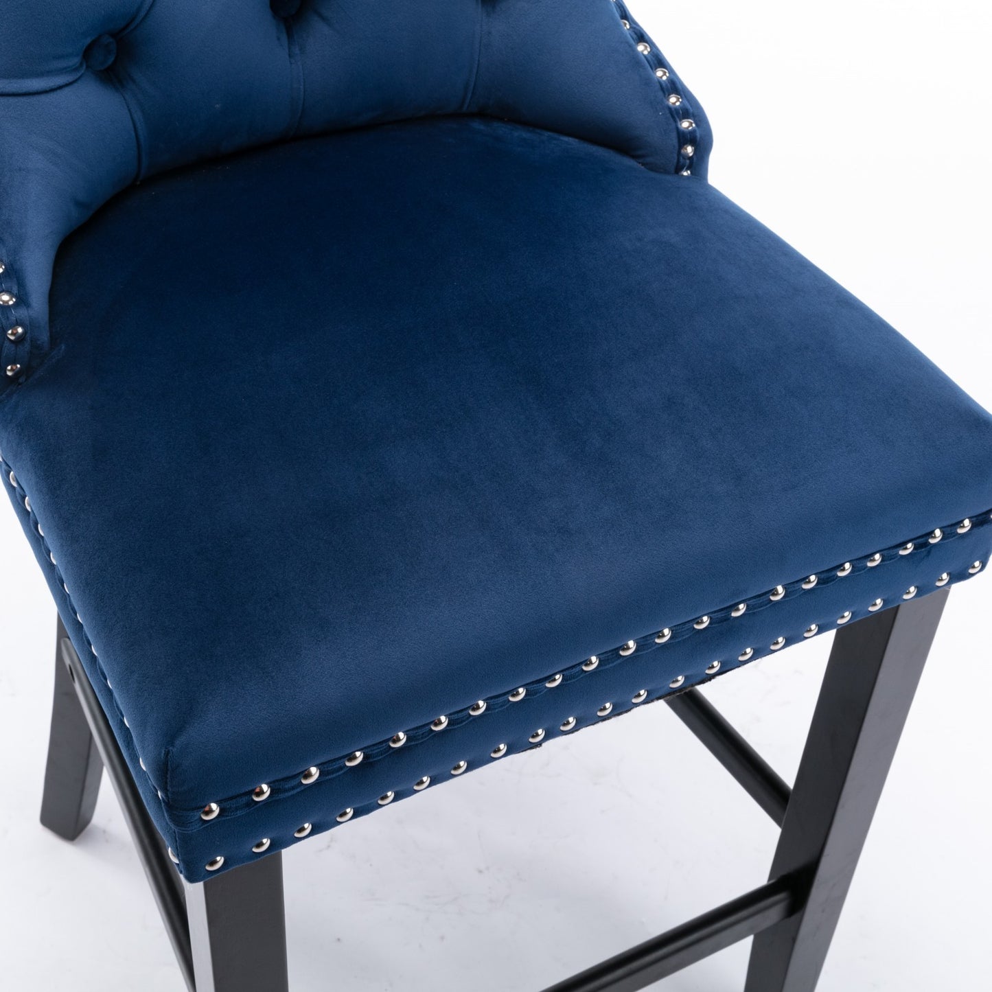 Chic Velvet Barstools with Button Tufting - Set of Two (Blue)