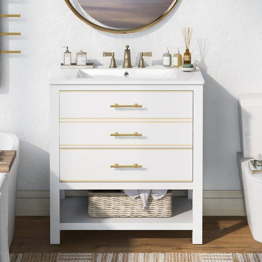 Navy Blue & White Chic Bathroom Vanity with Open Storage