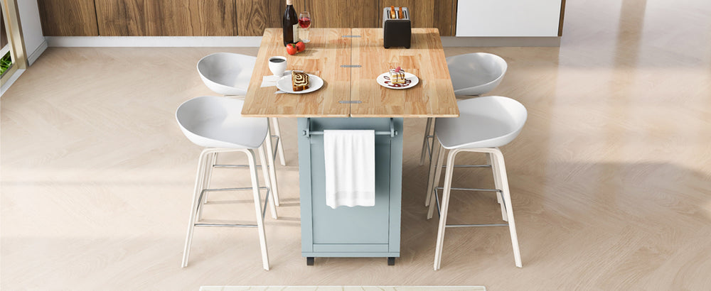 Rolling Kitchen Island with Foldable Top and Storage