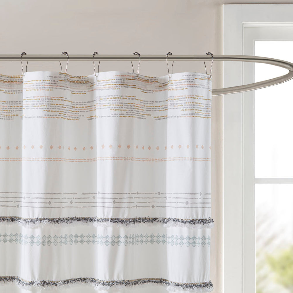 Chic Cotton Shower Curtain with Stylish Trims