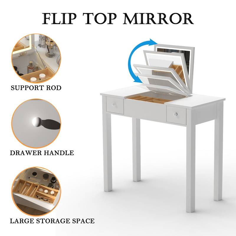 Glamorous Glow Vanity with Flip Mirror & Jewelry Storage