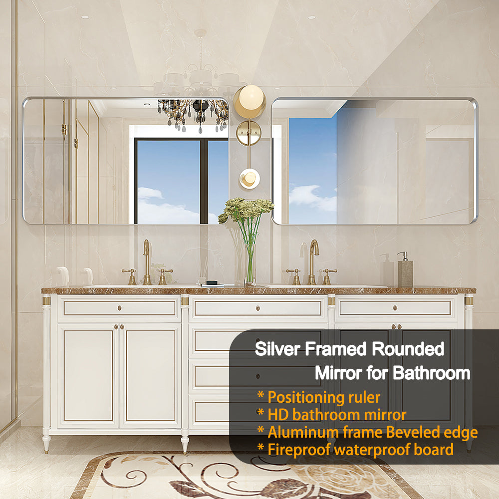 Sleek Silver Rounded Bathroom Mirror