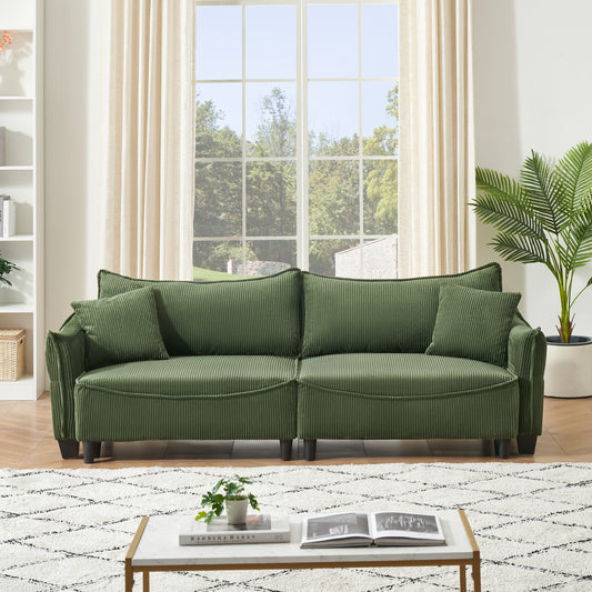 Cozy Green Corduroy Sofa Bed with Pillows