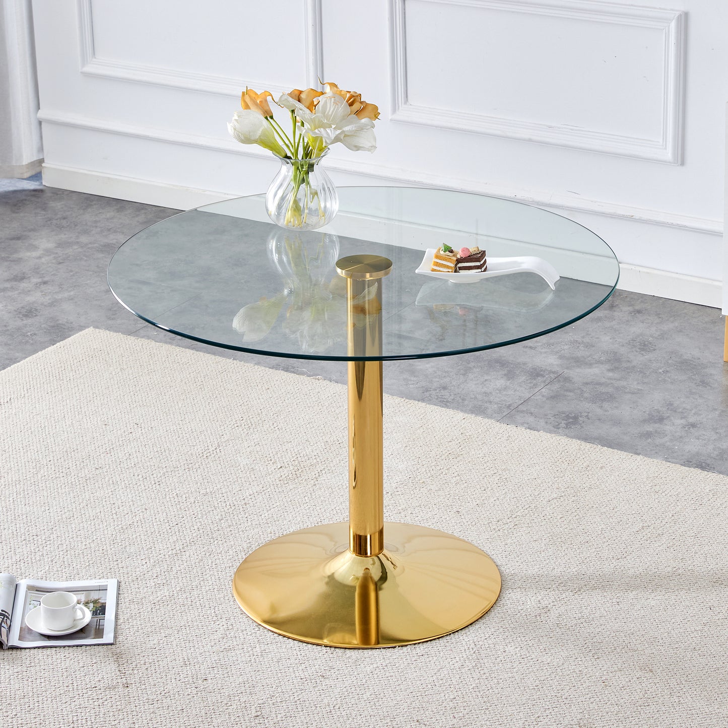 Chic Glass & Gold Round Dining Table