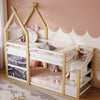 Cozy Twin House Bunk Bed with Storage Steps & 2 Fun Blackboards