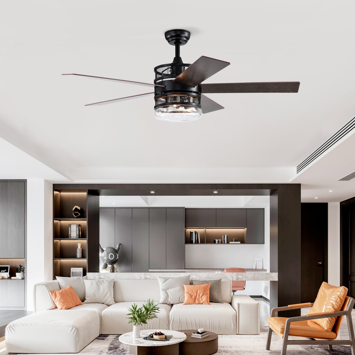 Sleek Matte Black Ceiling Fan with Remote and Optional Glass Shade