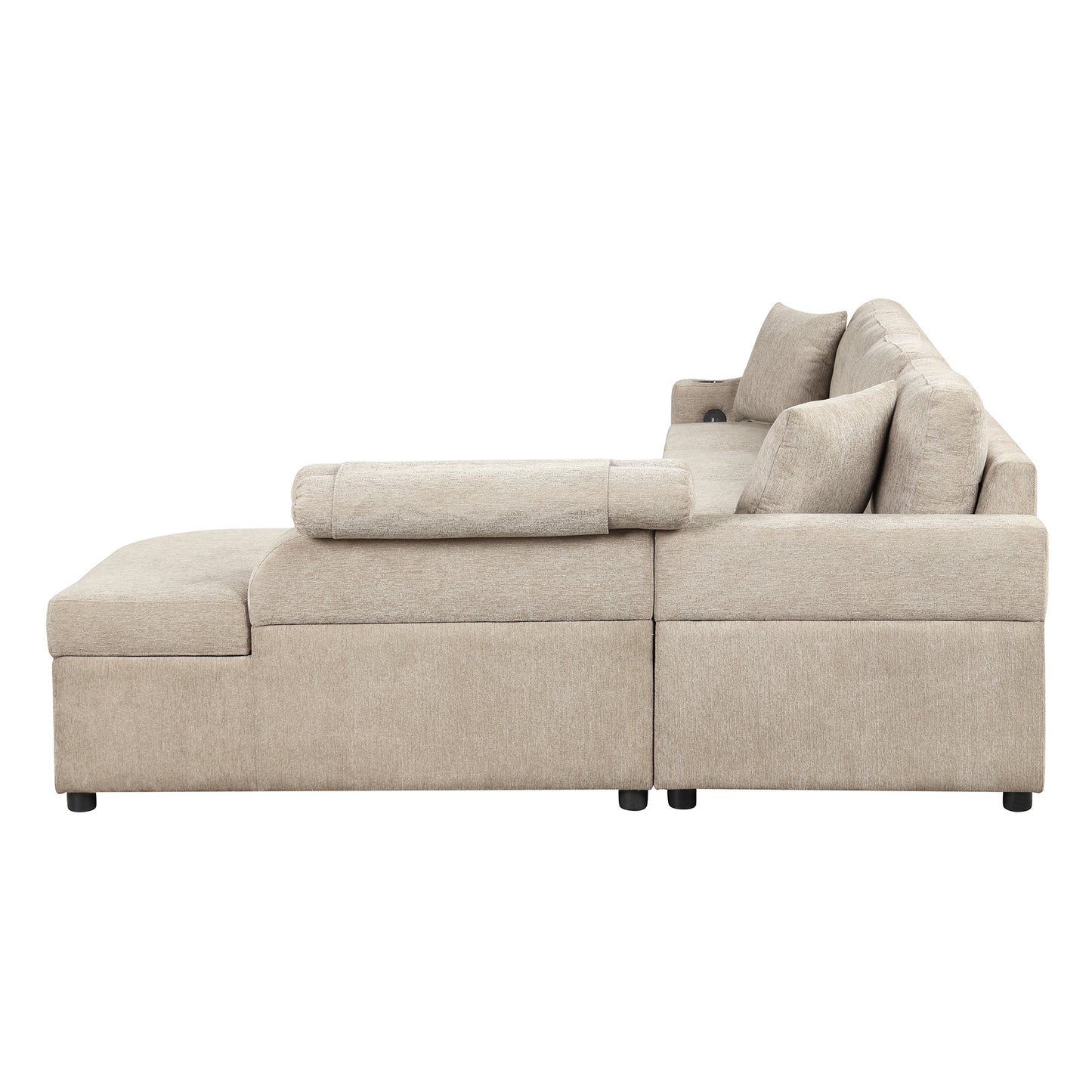 Cozy L-Shaped Sofa with Storage, Cup Holders, and USB Ports - Beige