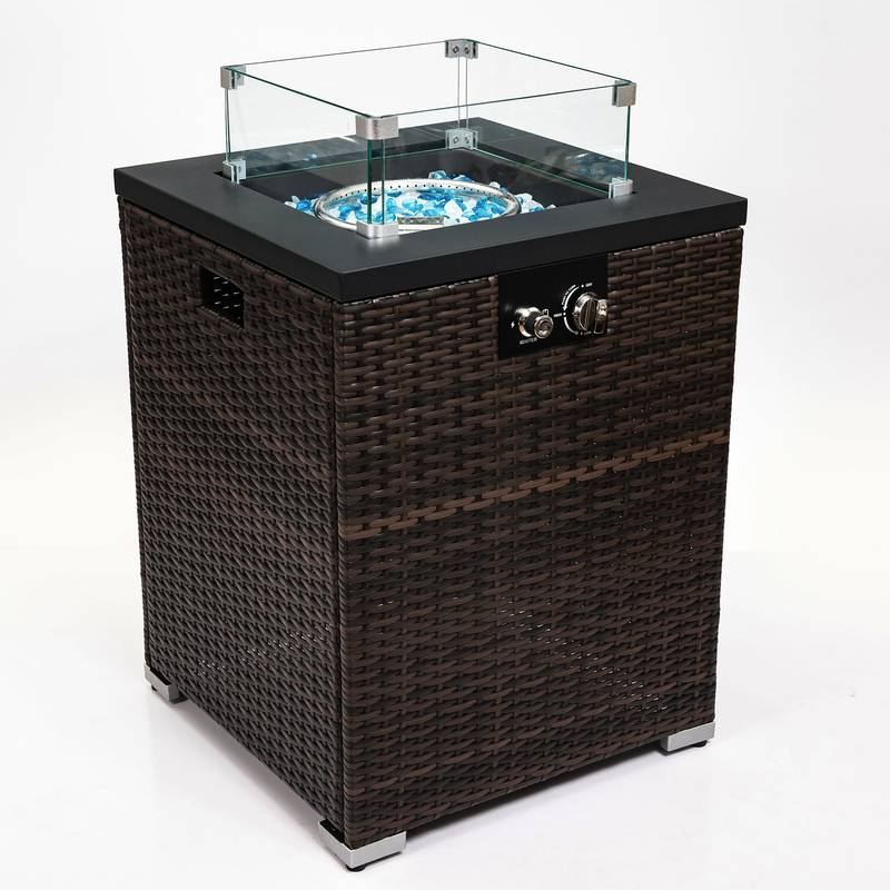Cozy Wicker Fire Column with Glass Shield
