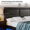 Luxurious Black Queen Bed with LED Lights and Wing-Back Headboard