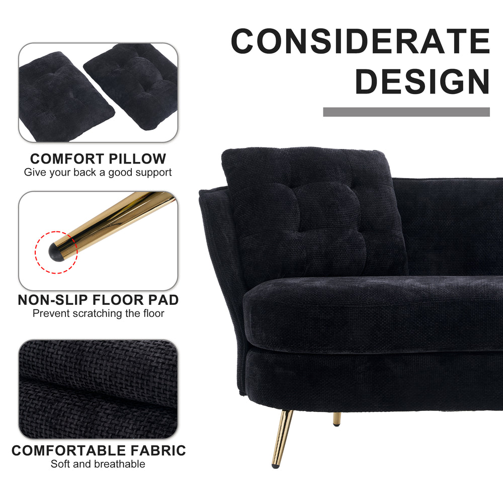 Chic Black Loveseat with Gold Legs