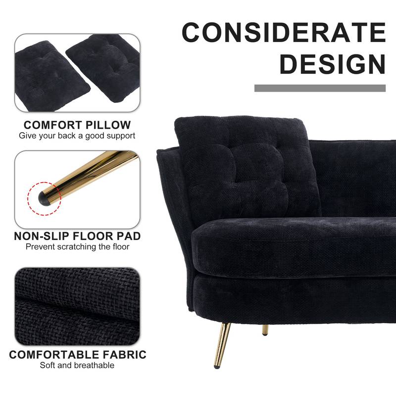 Chic Black Loveseat with Gold Legs