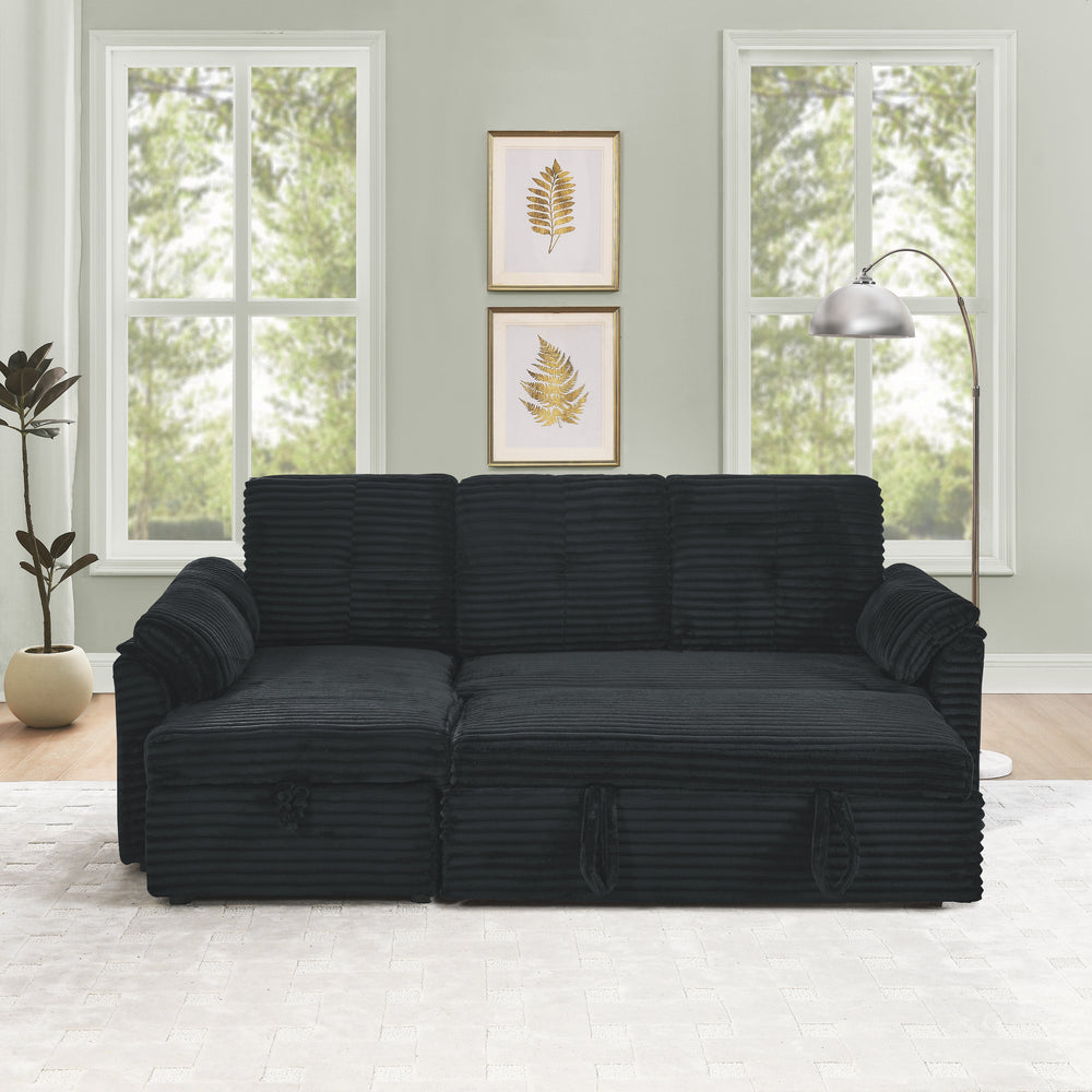 Chic Convertible Corduroy Sleeper Sofa with Storage Chaise