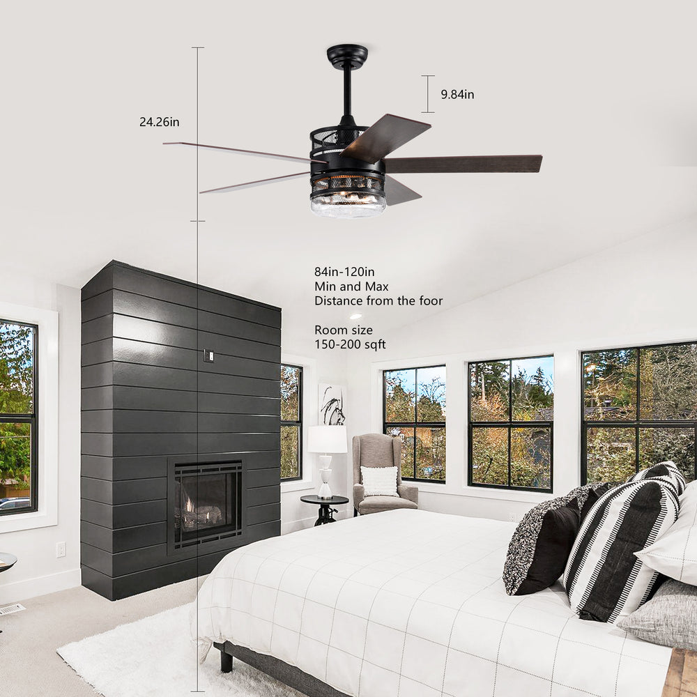 Sleek Matte Black Ceiling Fan with Remote and Optional Glass Shade