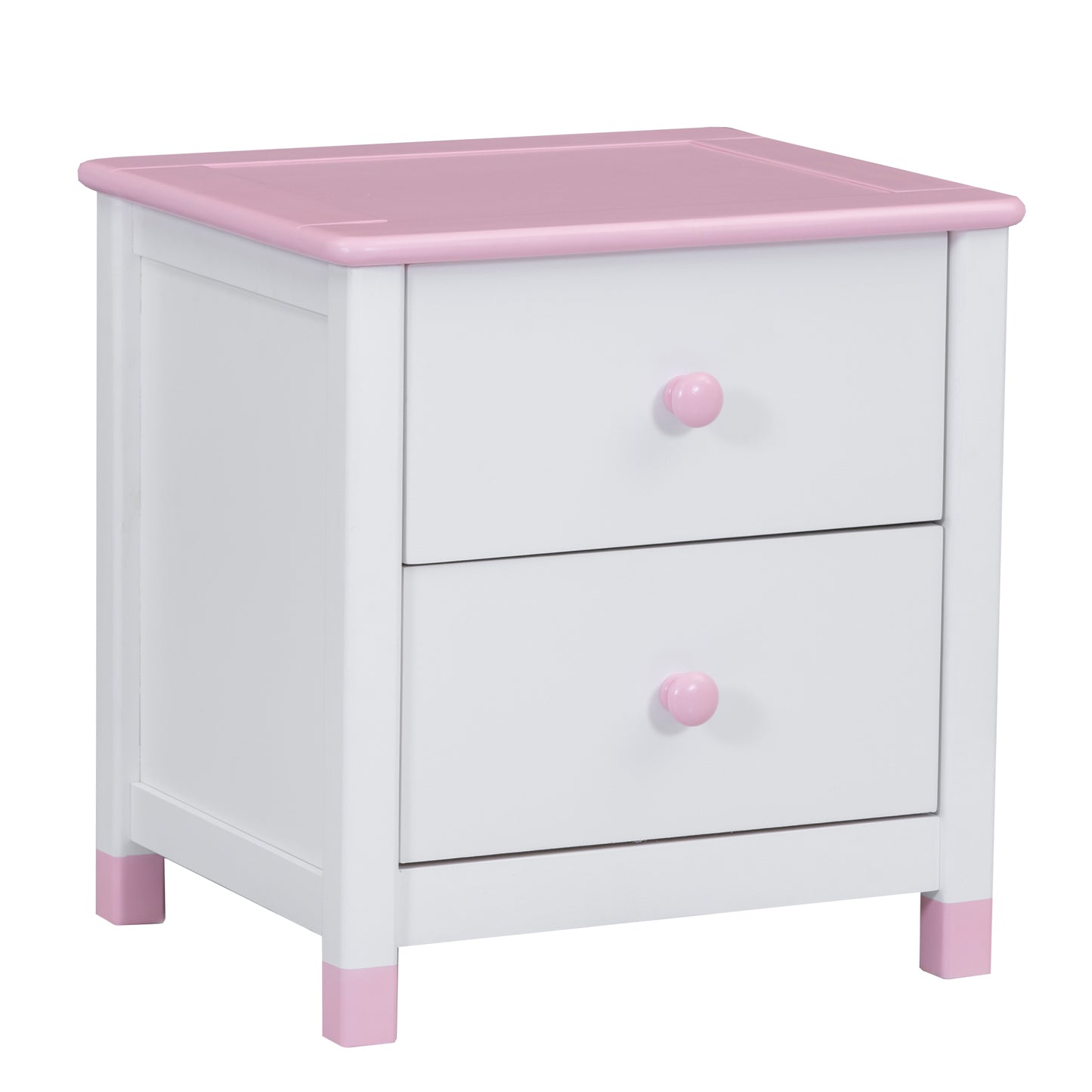 Chic Twin Bedroom Set with Nightstand and Storage Dresser in White and Pink