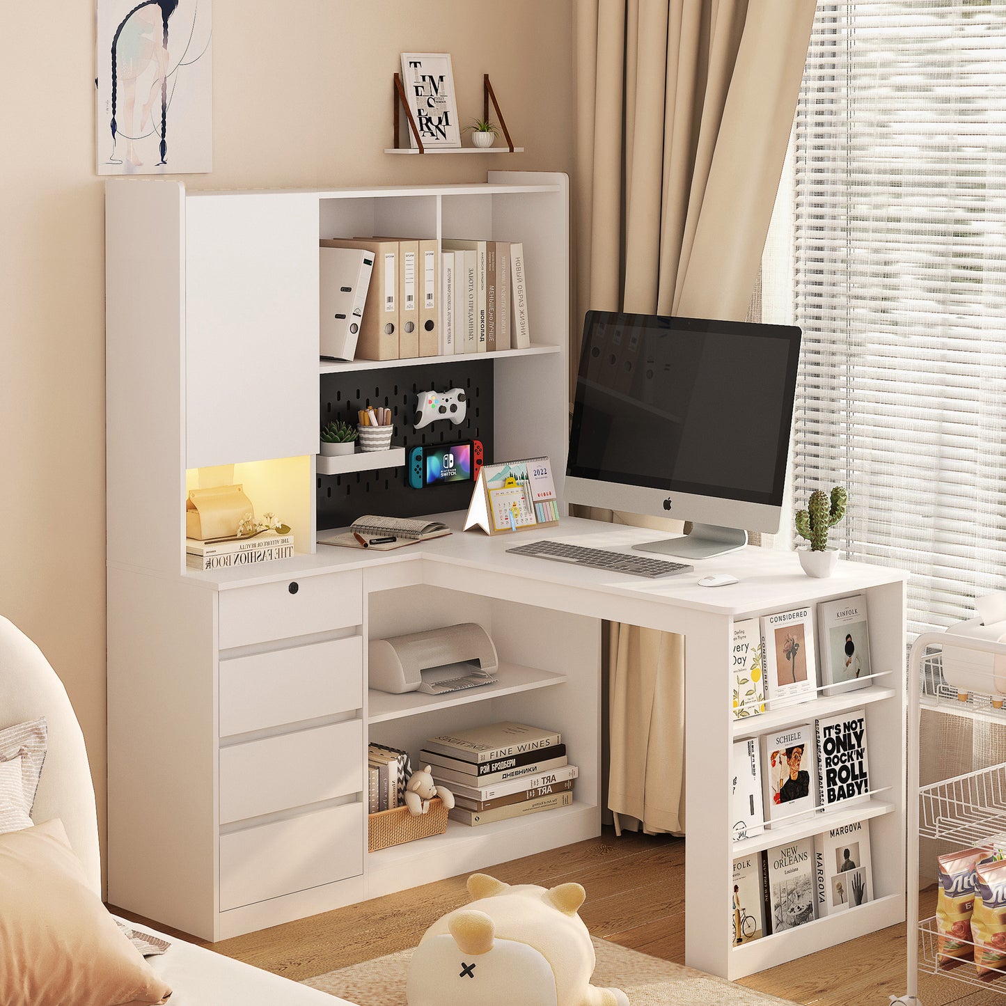 Chic Corner Desk with LED & Storage