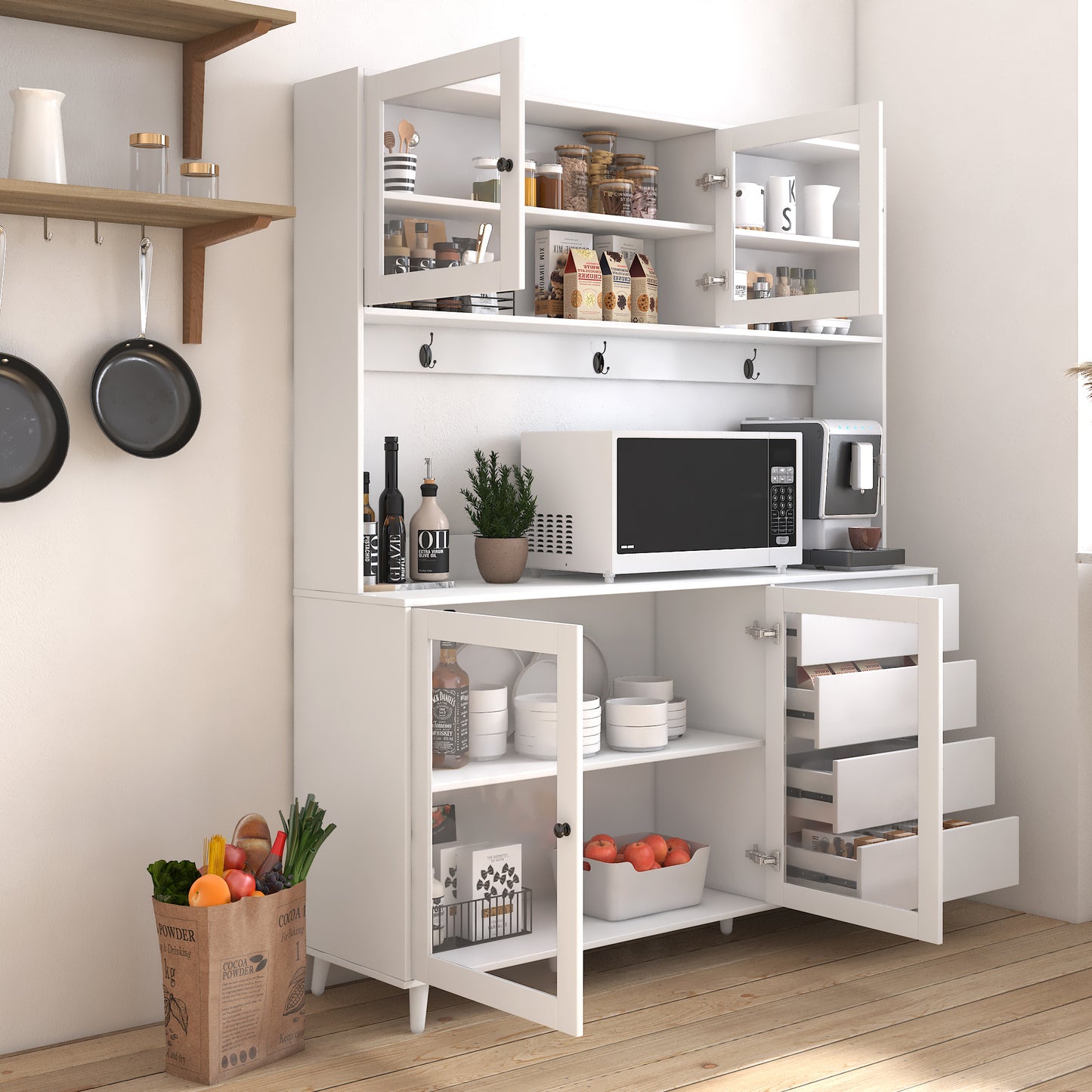 Charming White Kitchen Storage Hutch