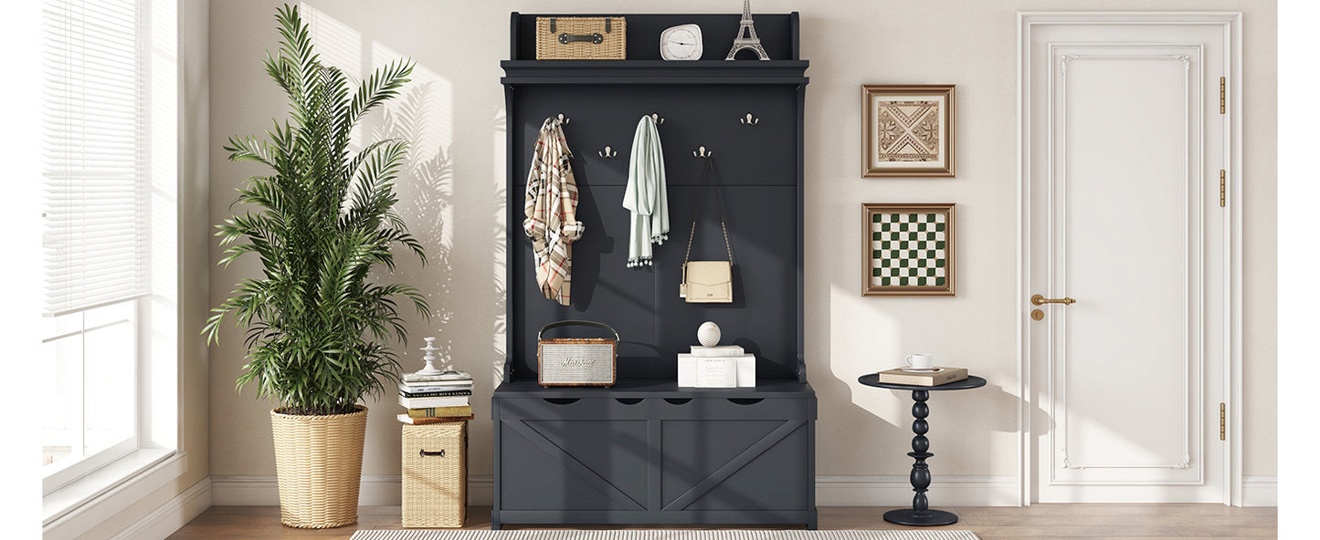 Modern Entryway Bench with Coat Hooks and Storage