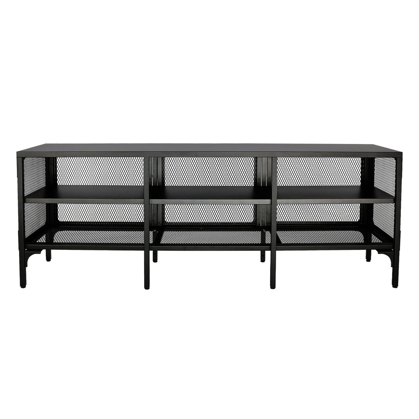 Sleek Metal TV Stand with Stylish Mesh Doors and Ample Storage