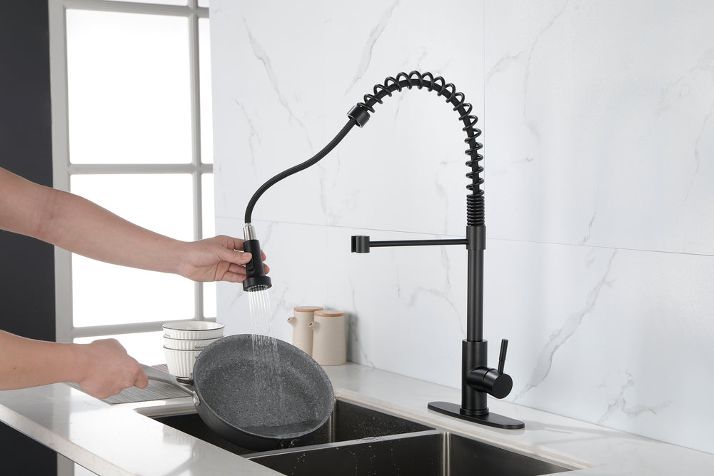 Sleek Matte Black Pull-Out Kitchen Faucet