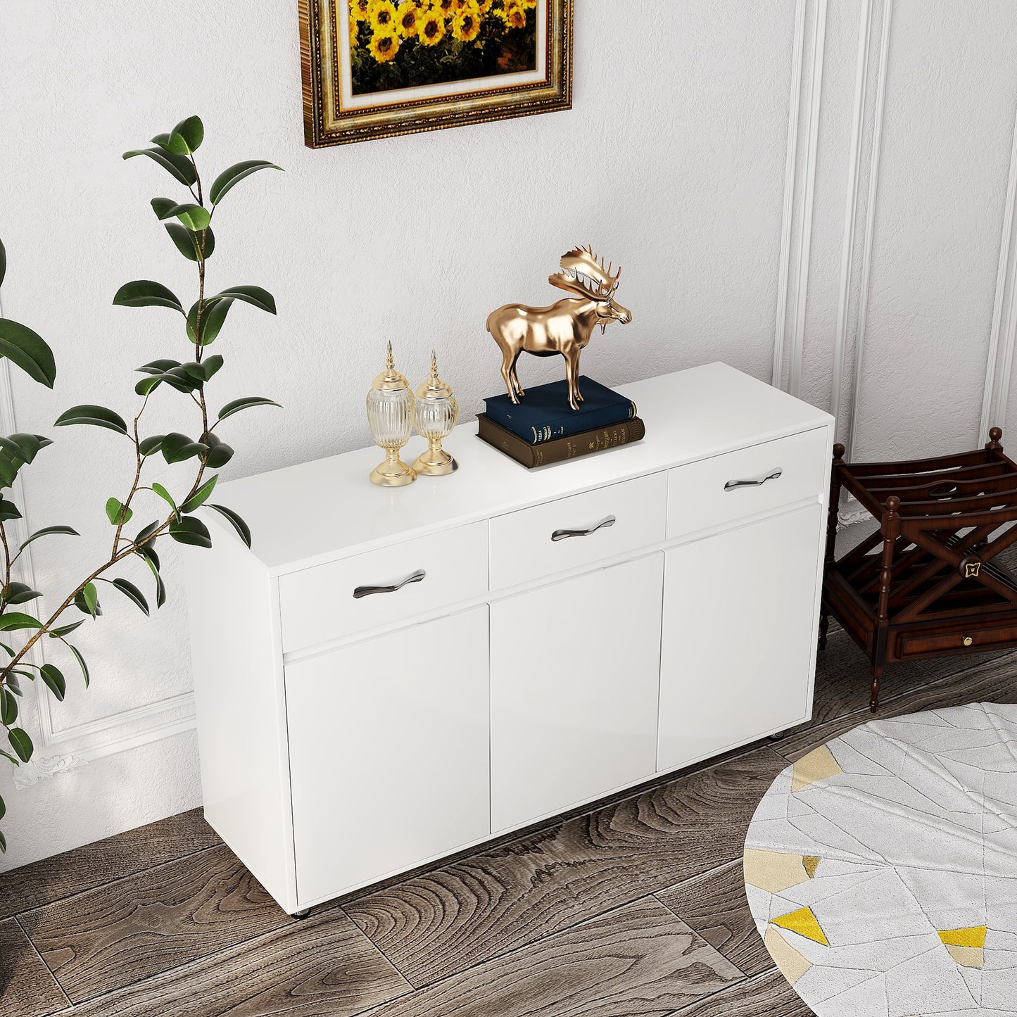 Chic White Three-Door Side Table