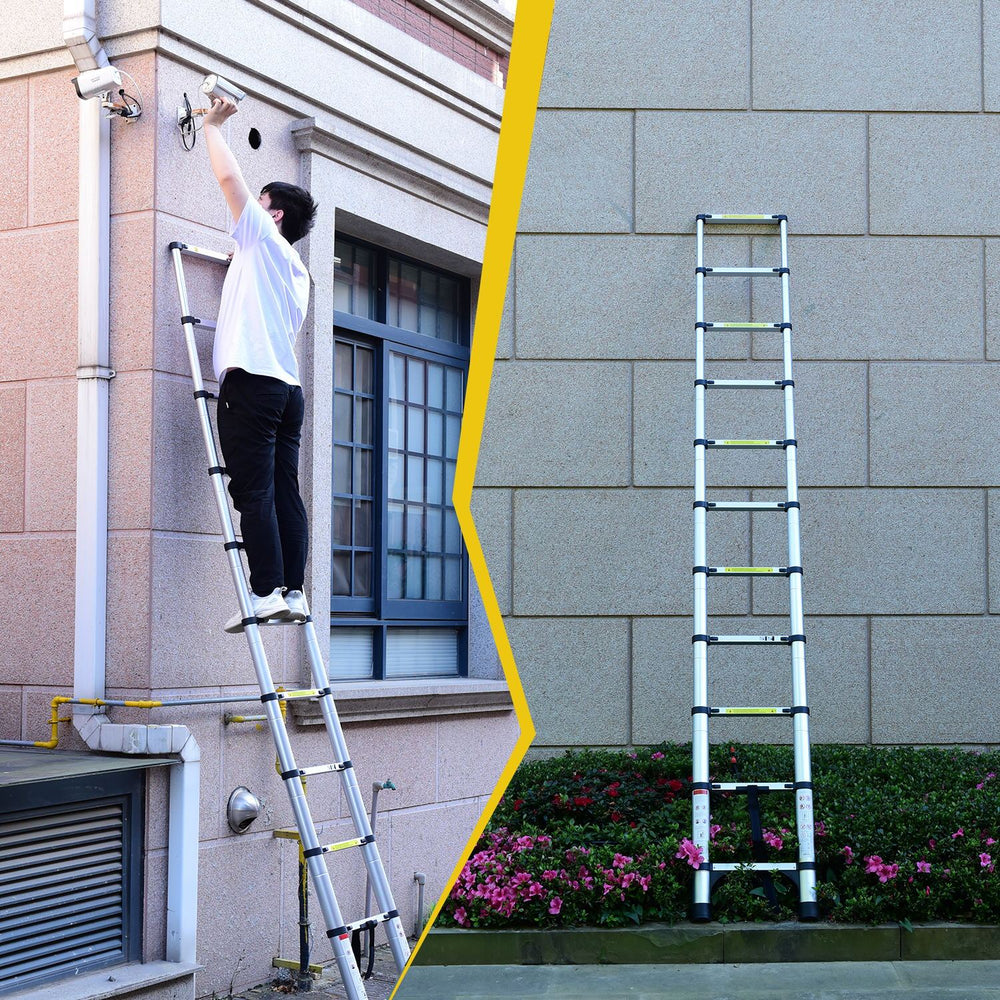 Versatile Telescopic Ladder with Stabilizers and Hooks