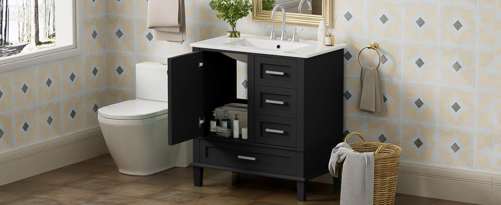 Sleek Black Bathroom Vanity with Sink and Soft-Close Storage