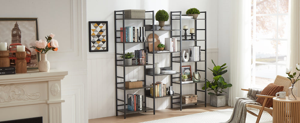 Retro Industrial Triple Shelf Bookshelf in Dark Grey