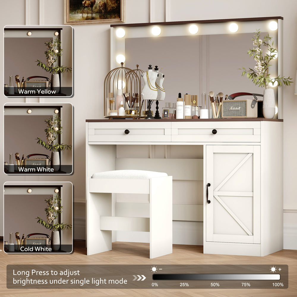 Glam Glow Vanity: Bright Mirror Makeup Table with Adjustable Lights & Storage Drawers