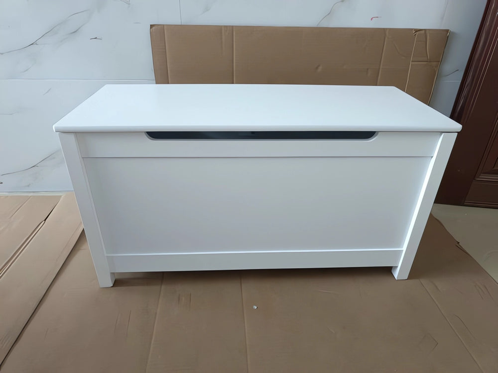 Whimsical White Wooden Toy Box with Safety Lid