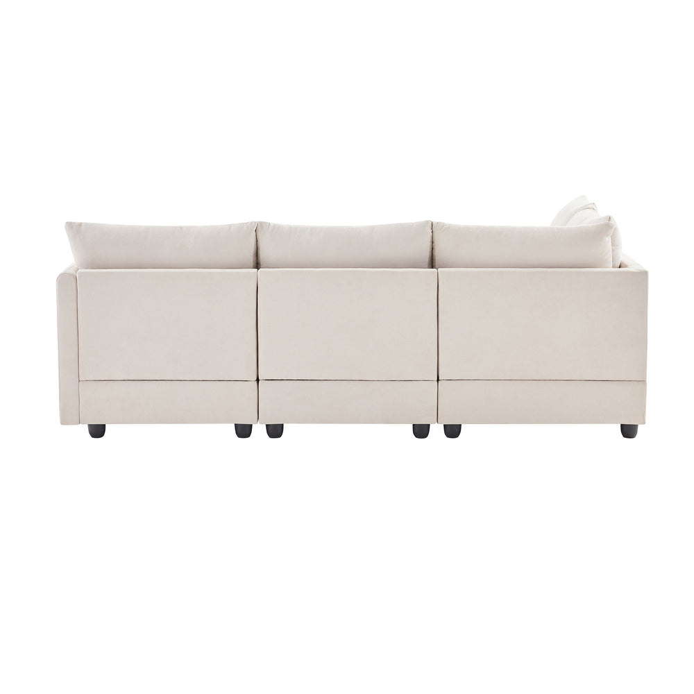 Chic Striped L-Shaped Sofa with Convertible Ottoman