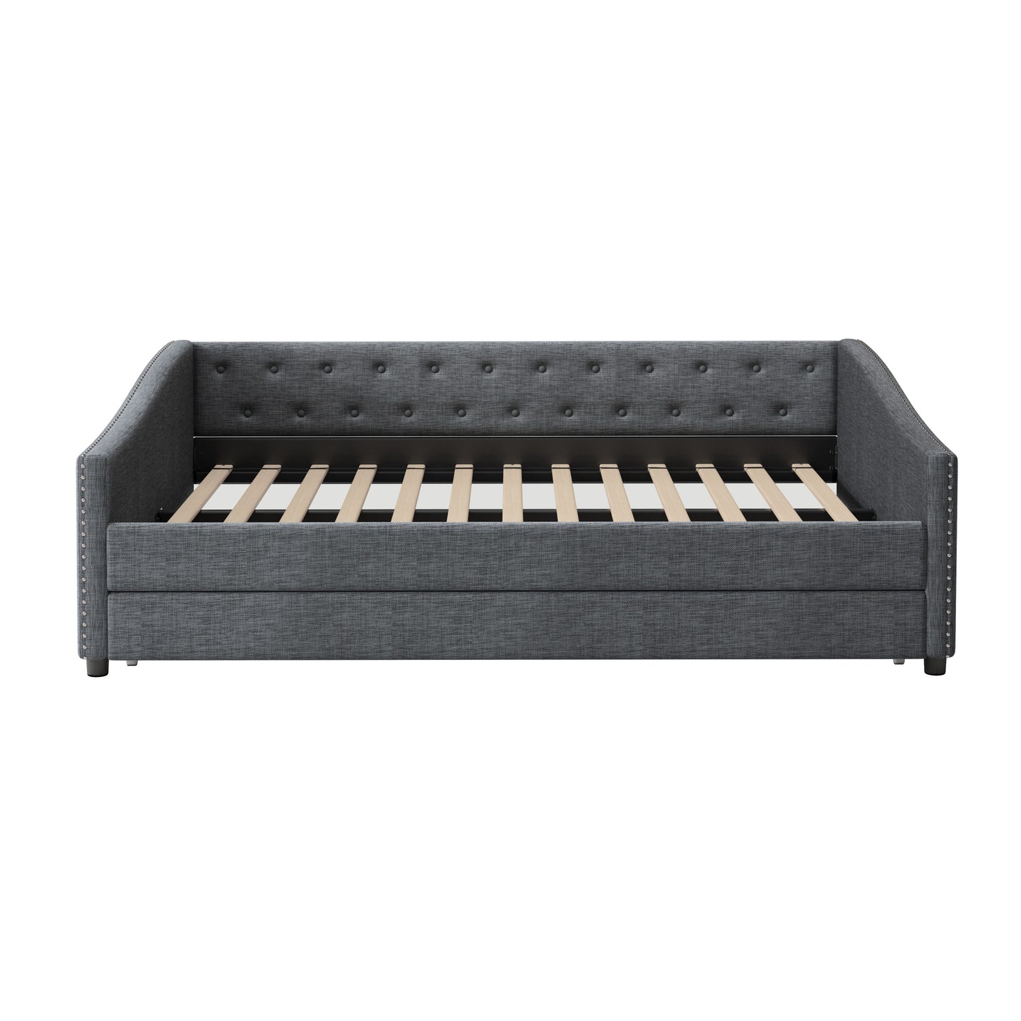 Stylish Tufted Daybed with Trundle – Dark Grey Elegance