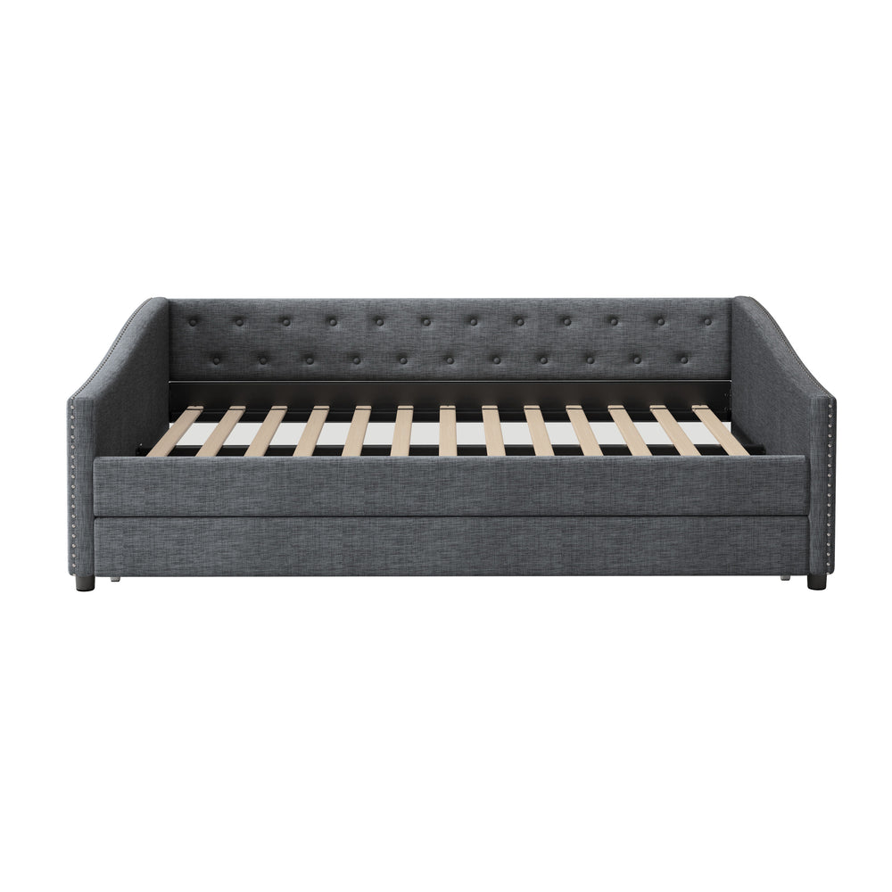 Stylish Tufted Daybed with Trundle – Dark Grey Elegance