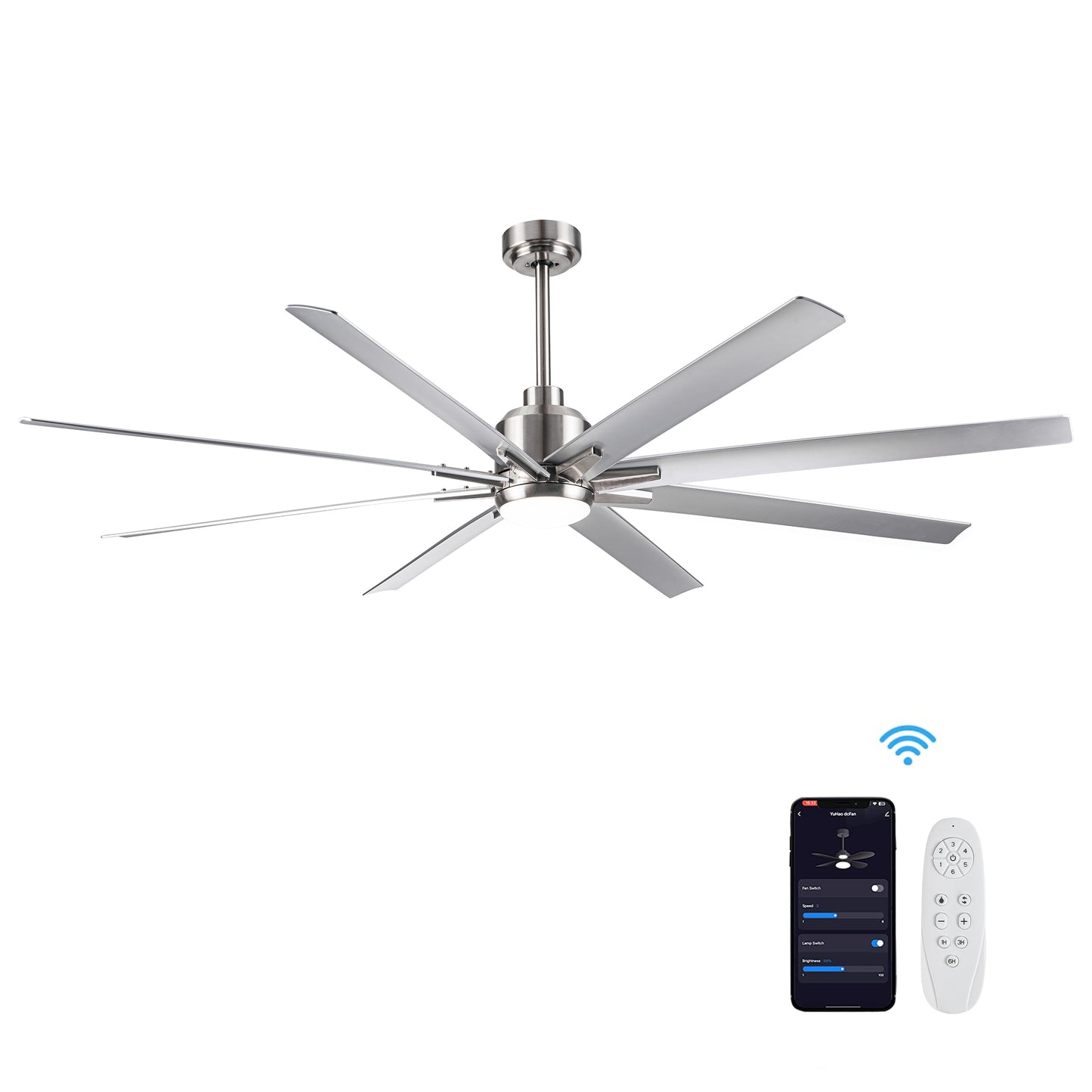 Sleek Brushed Nickel LED Ceiling Fan with Silver Blades