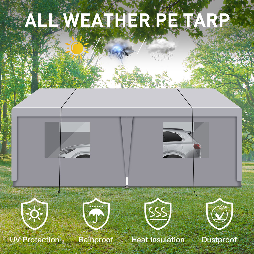 Sturdy Outdoor Carport Shelter – Portable Garage Tent in Grey