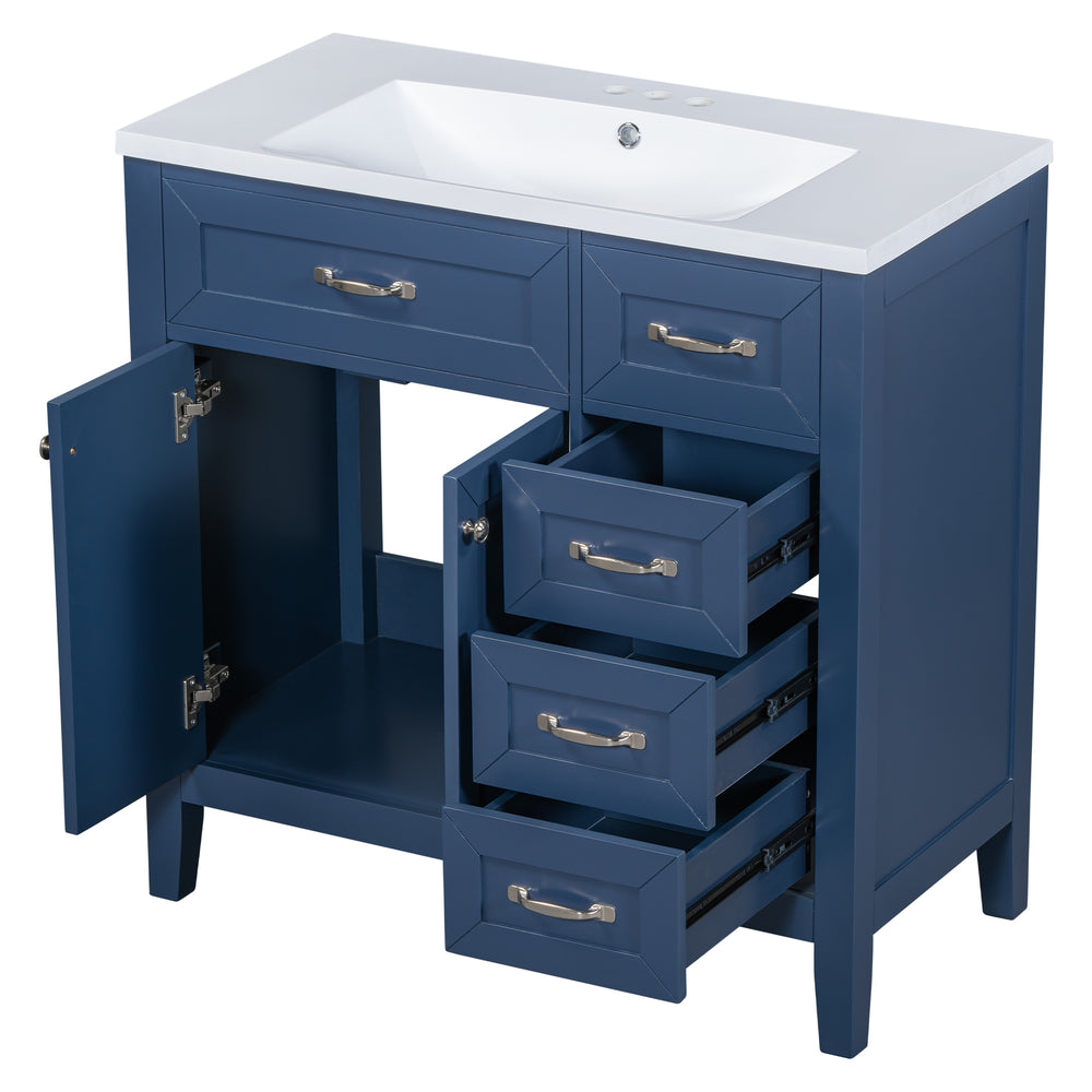 “Chic Blue Bathroom Vanity with Sink and Storage”