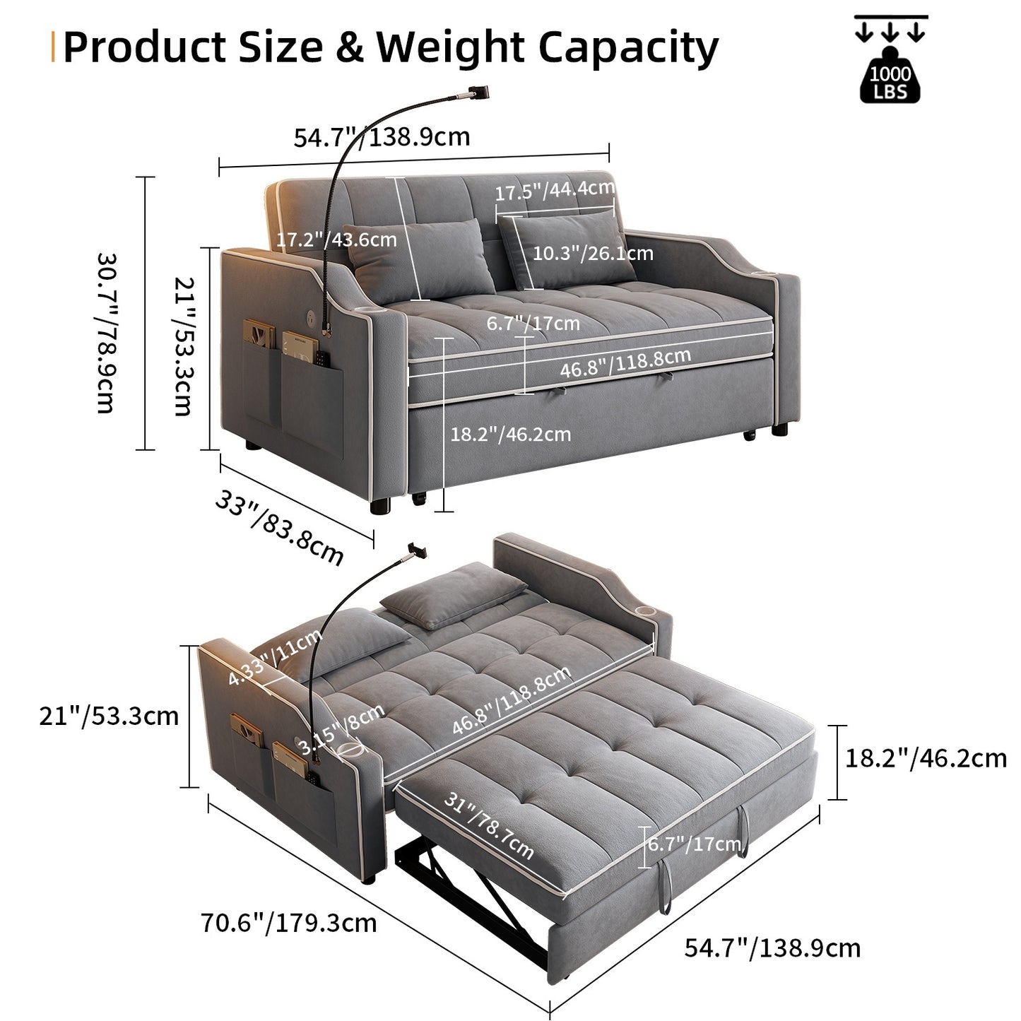 Versatile Velvet Sofa Bed with USB Charging & Adjustable Backrest