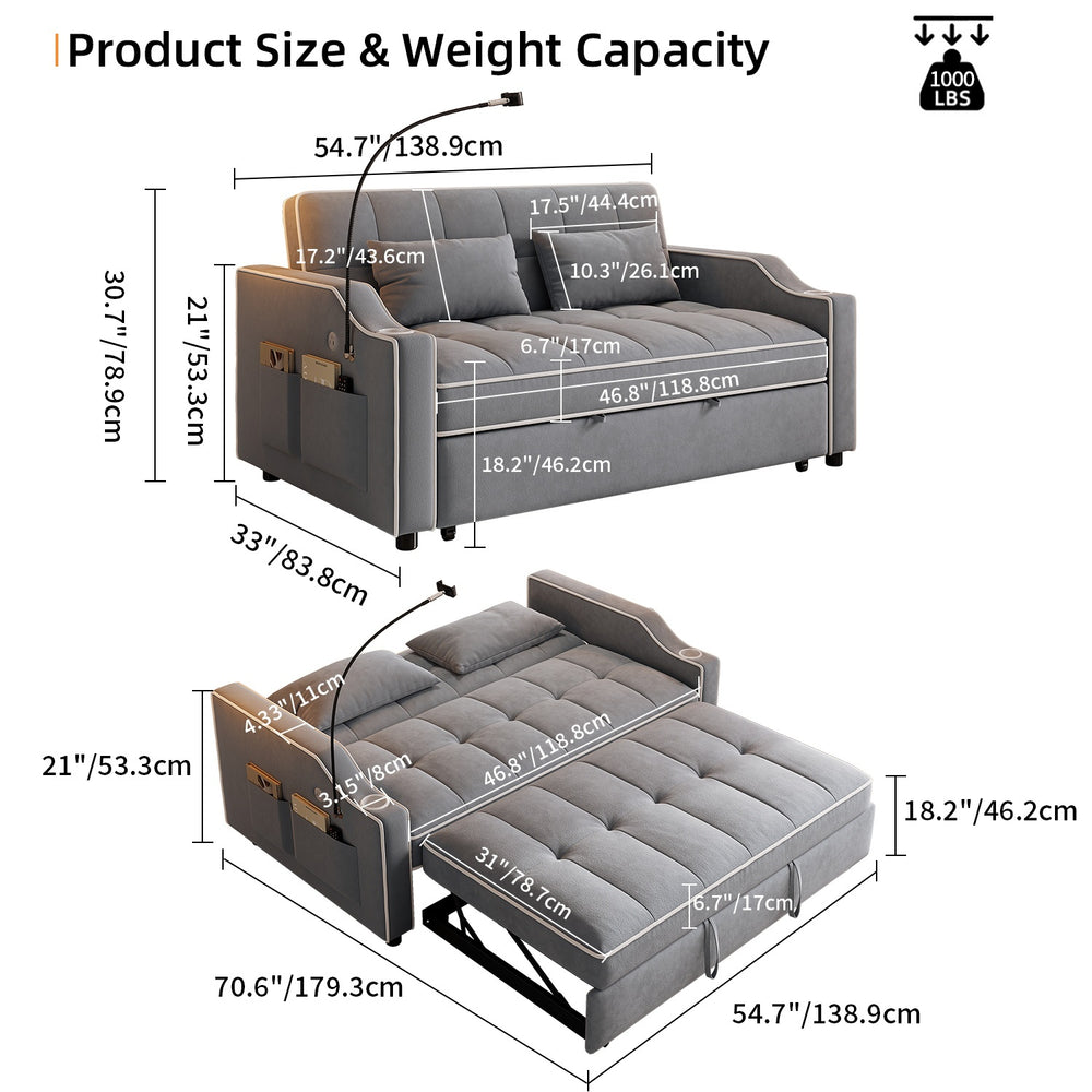 Versatile Velvet Sofa Bed with USB Charging & Adjustable Backrest