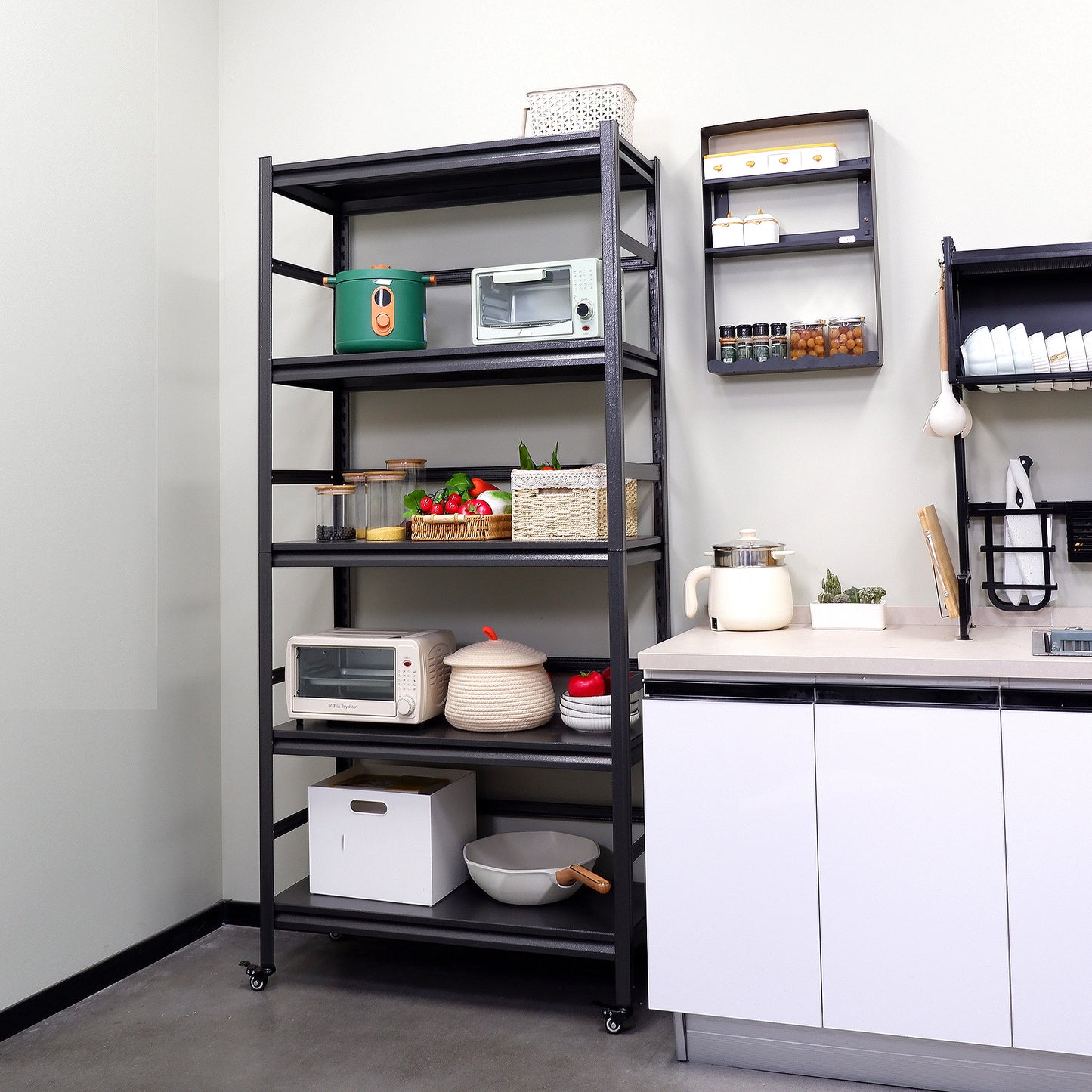 Sturdy Rolling 5-Tier Metal Shelving Unit - Perfect for Kitchen & Garage